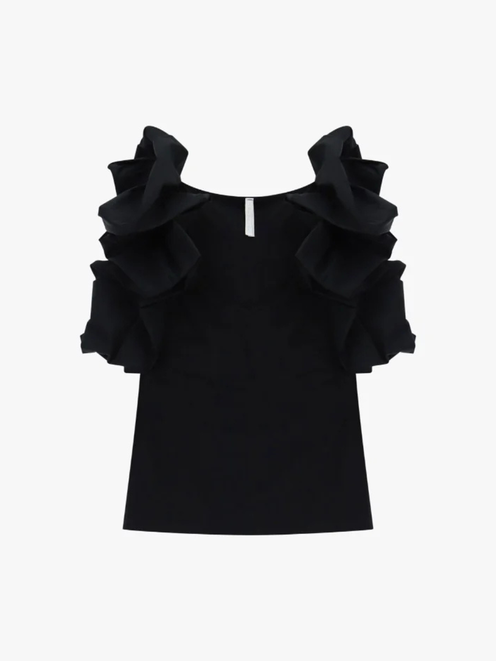 Sleeveless top sculptural ruffled shoulders