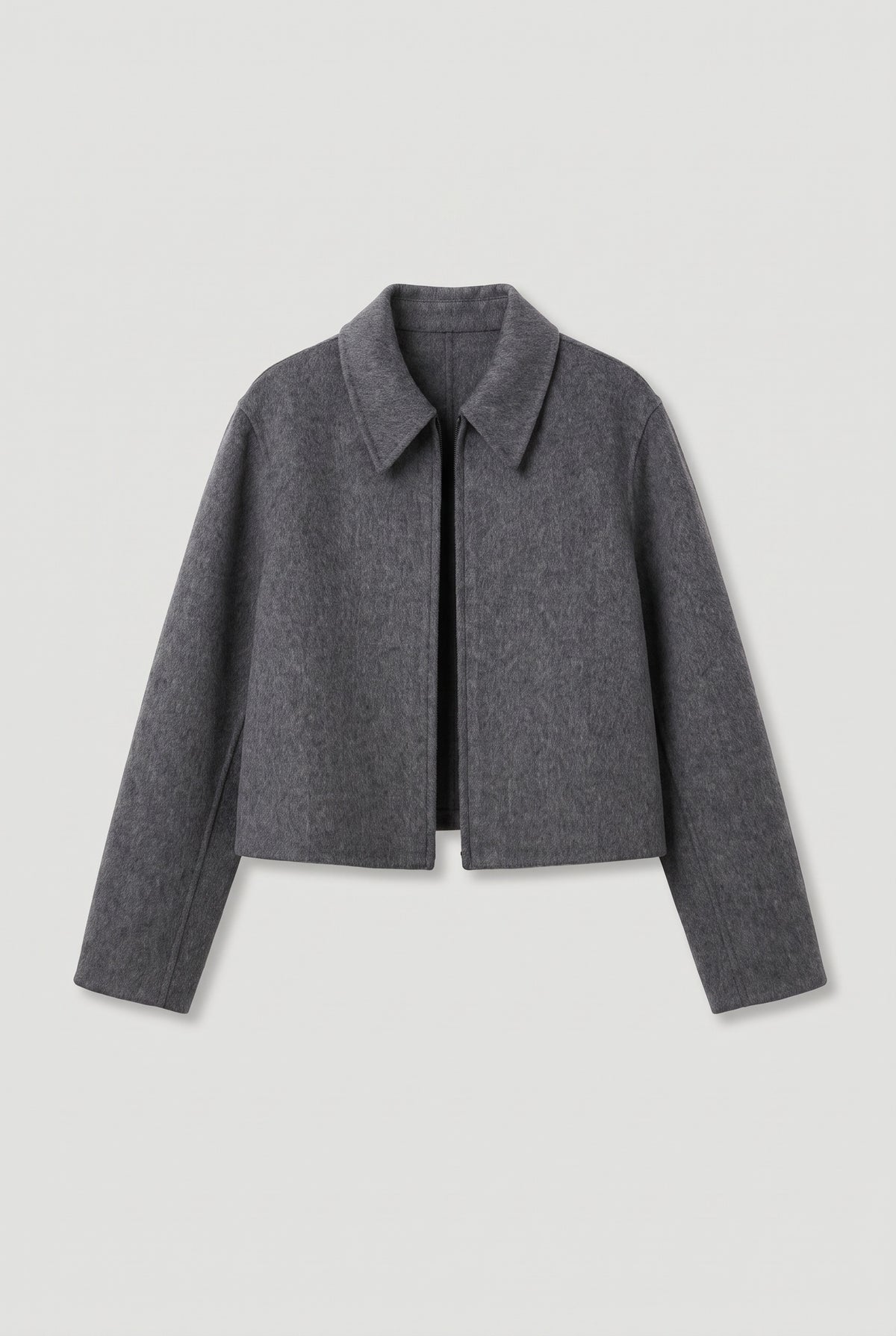 Zip-Up Crooped Jacket - Grey - flat lay