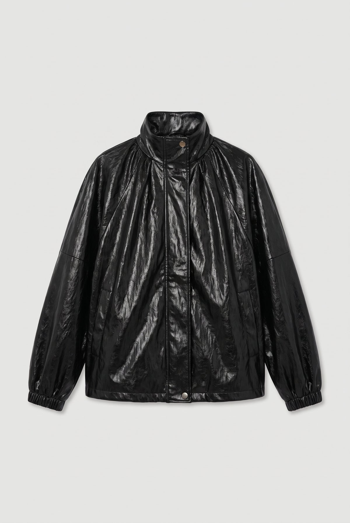 High-Neck Leather Jacket - Black - flat lay