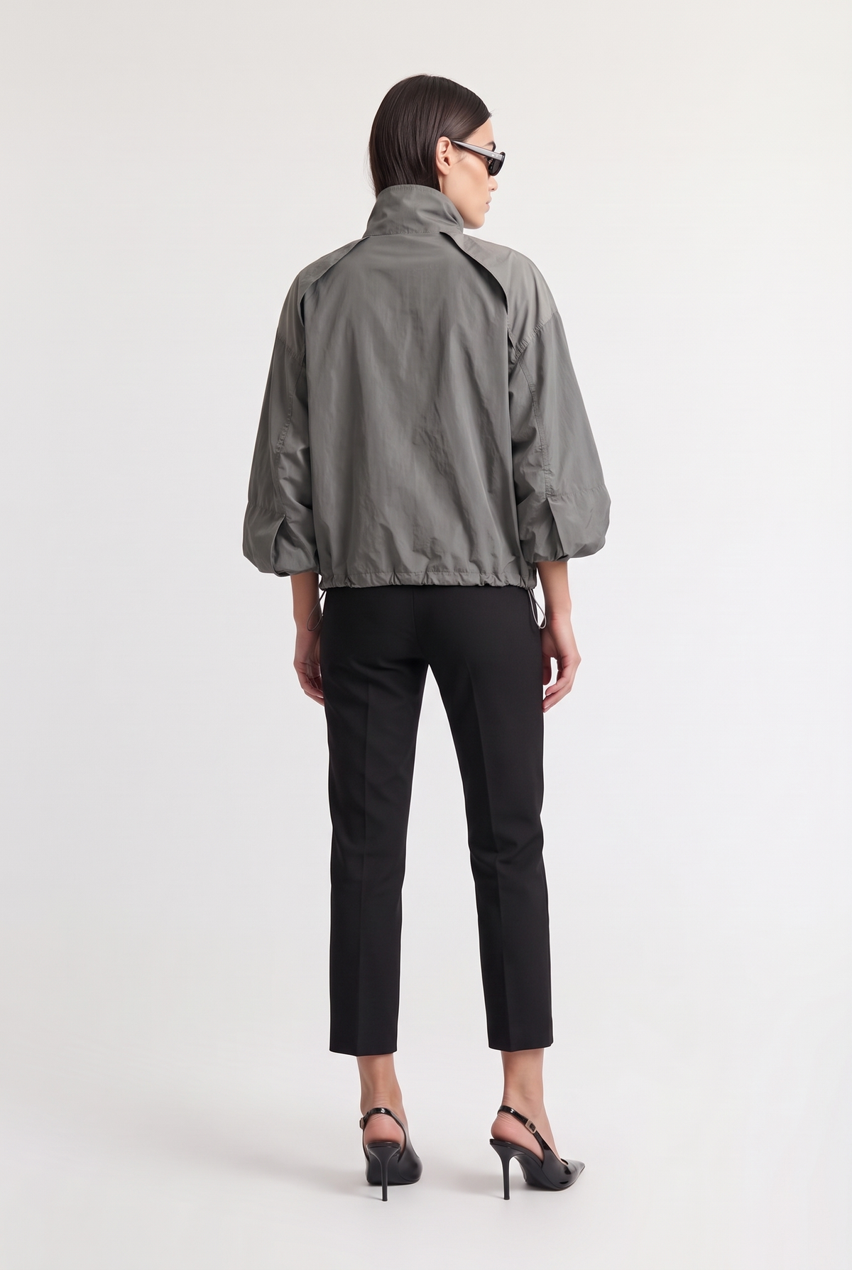 High-Neck Lightweight Jacket - Grey - back view