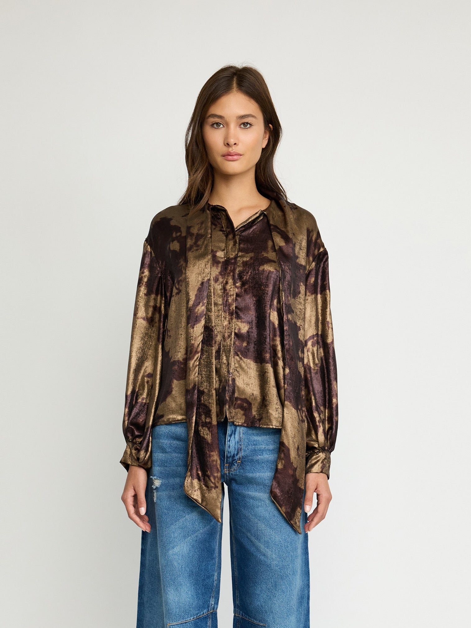 Satin Tie-Neck Blouse