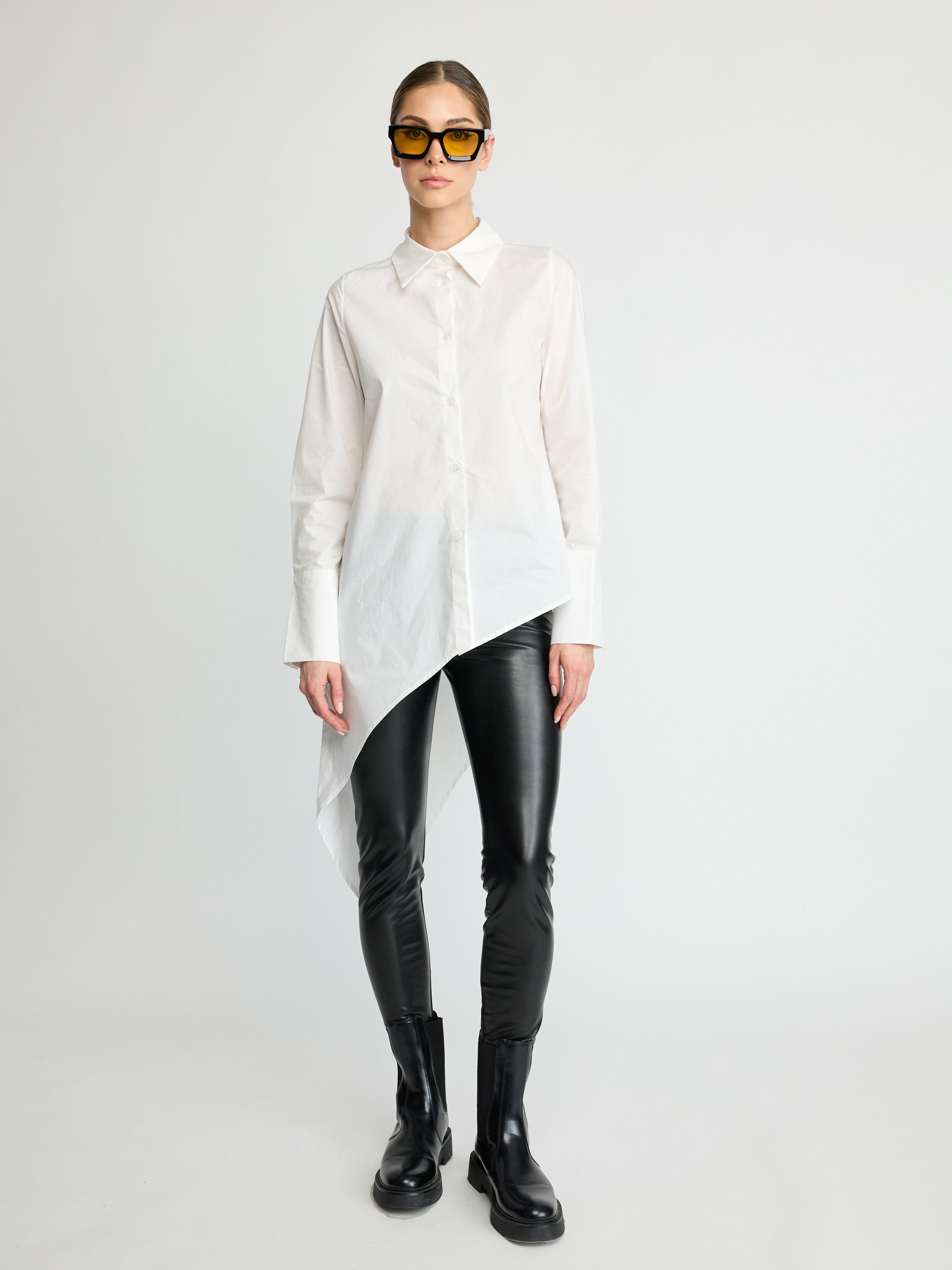 Asymmetric Poplin Button-Down Shirt