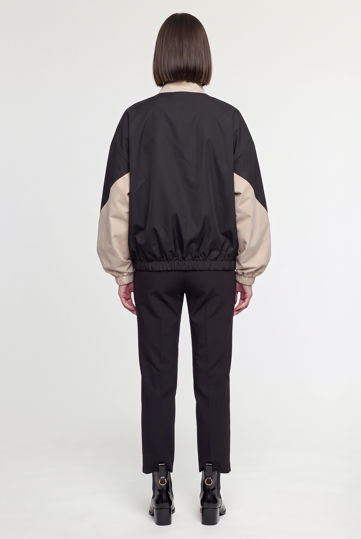 Black and cream colourblock bomber - Black - back view