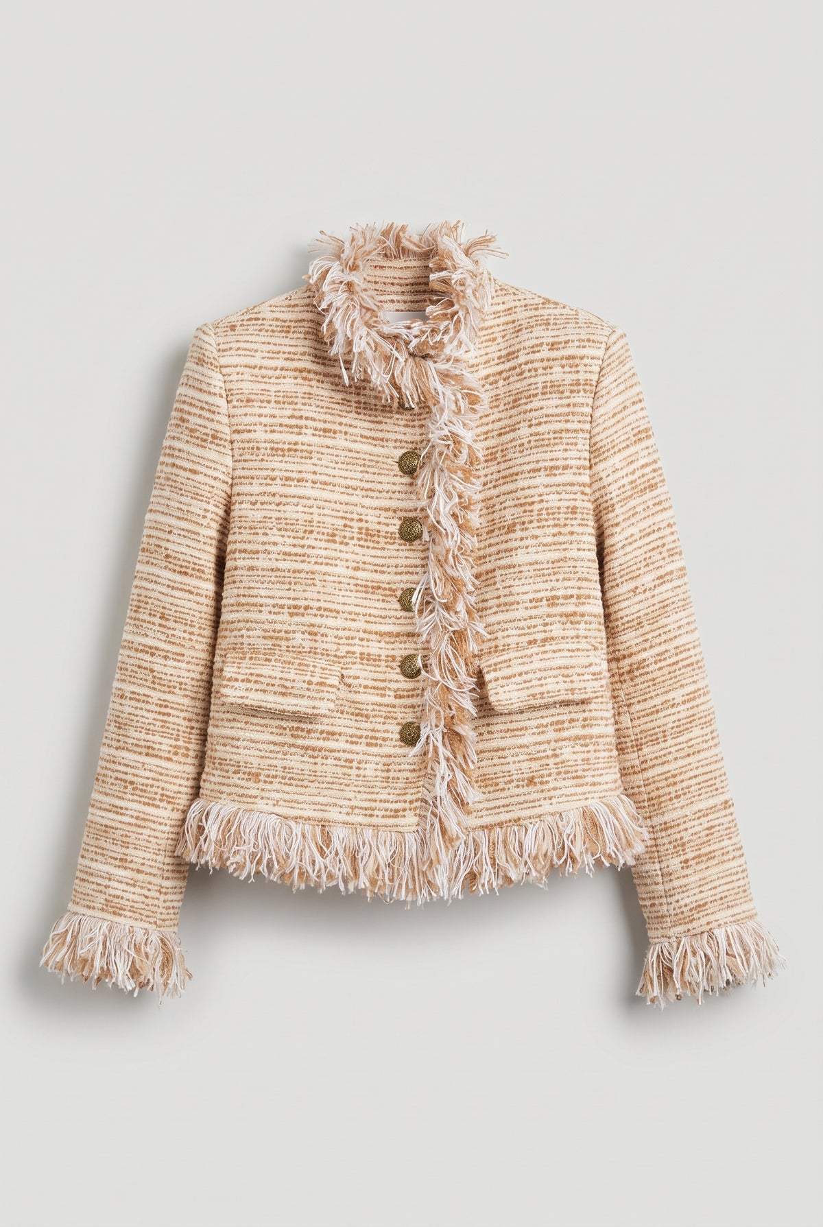 Fringed boucle tweed jacket - Beige - flat lay