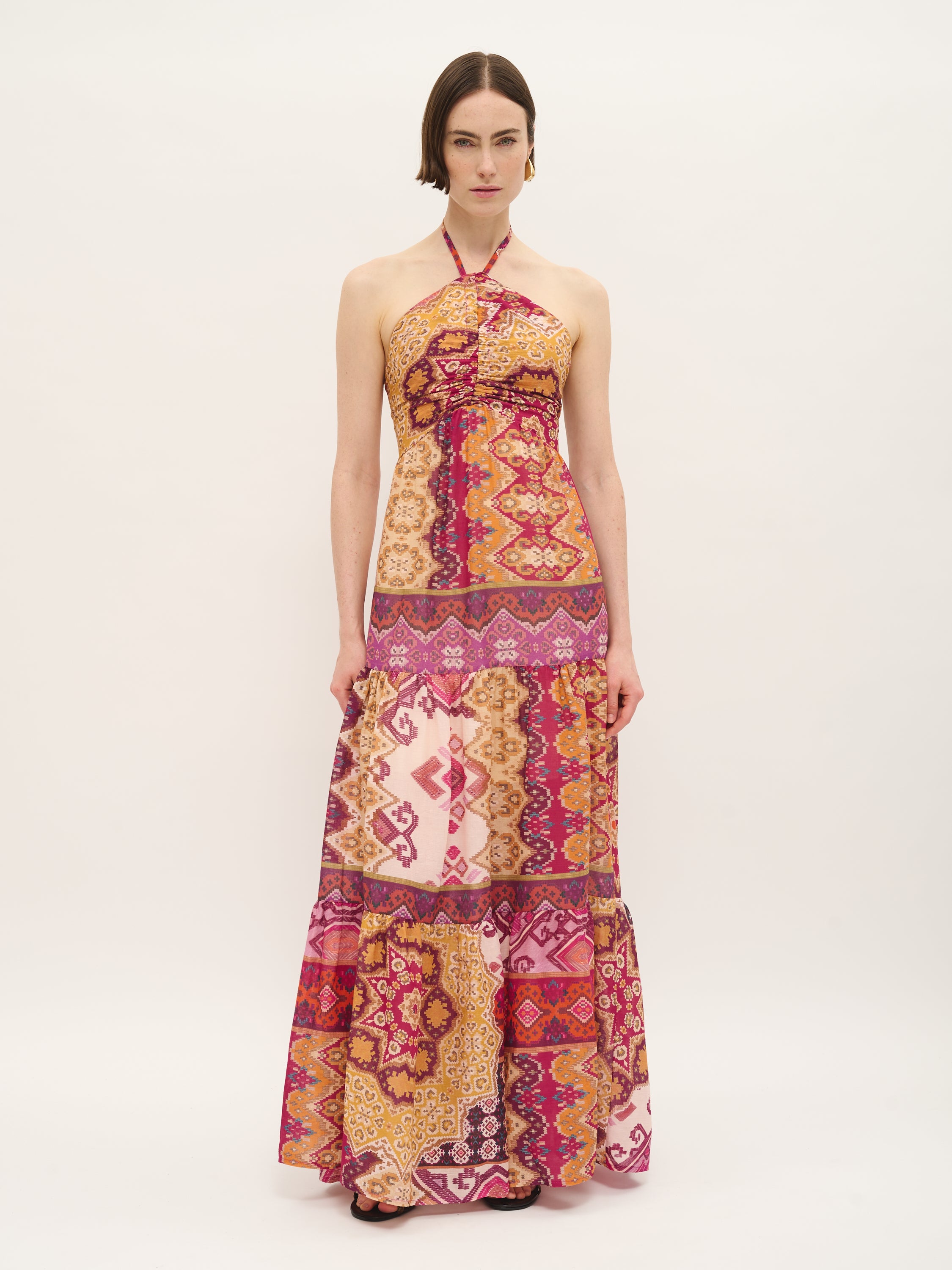 Robe longue patchwork en coton