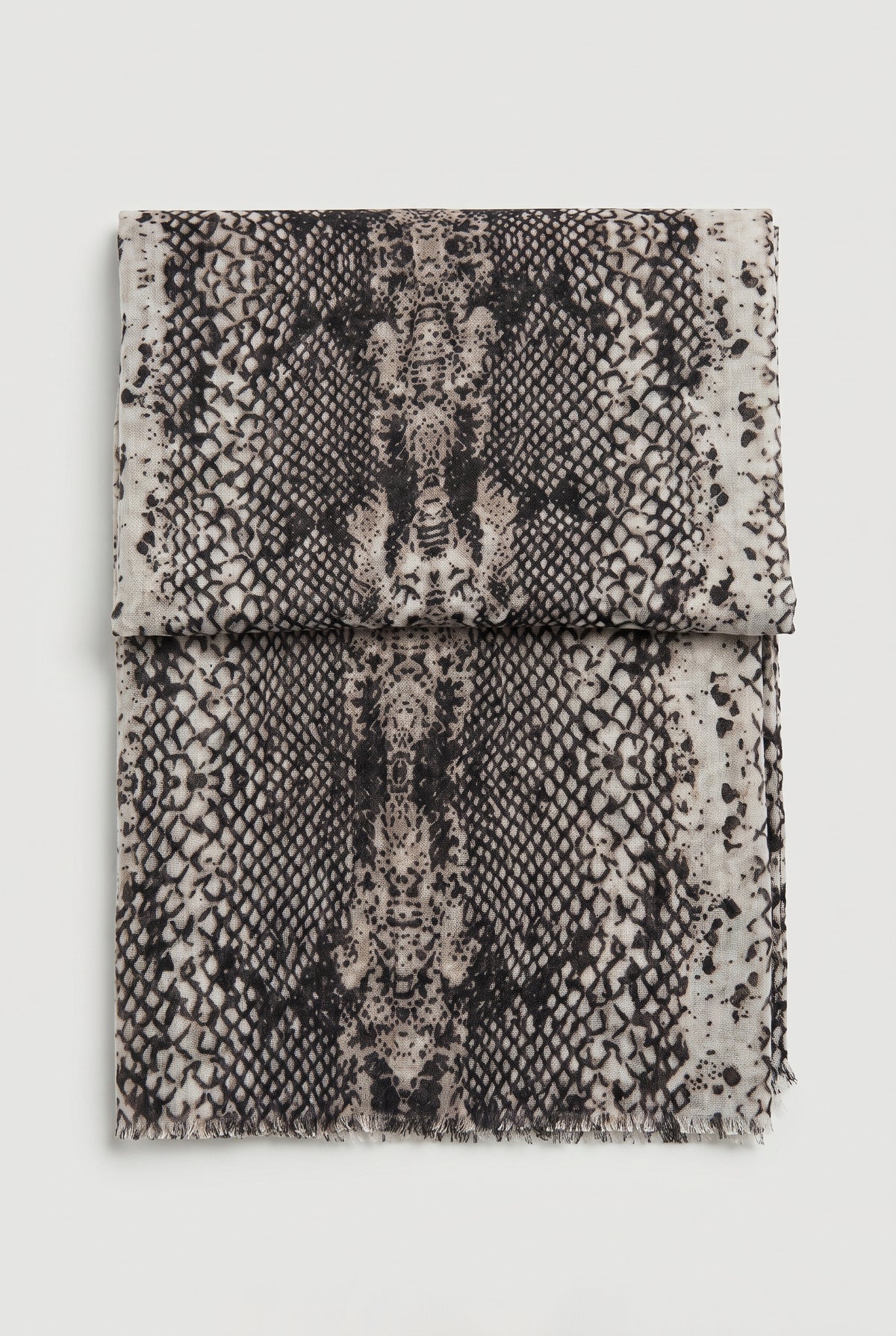 Snake-Print Scarf - Black - Flat lay, folded