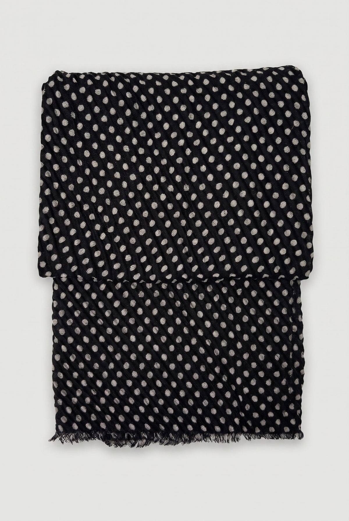 Dotted scarf with eyelash fringe - Black - Flat lay, folded