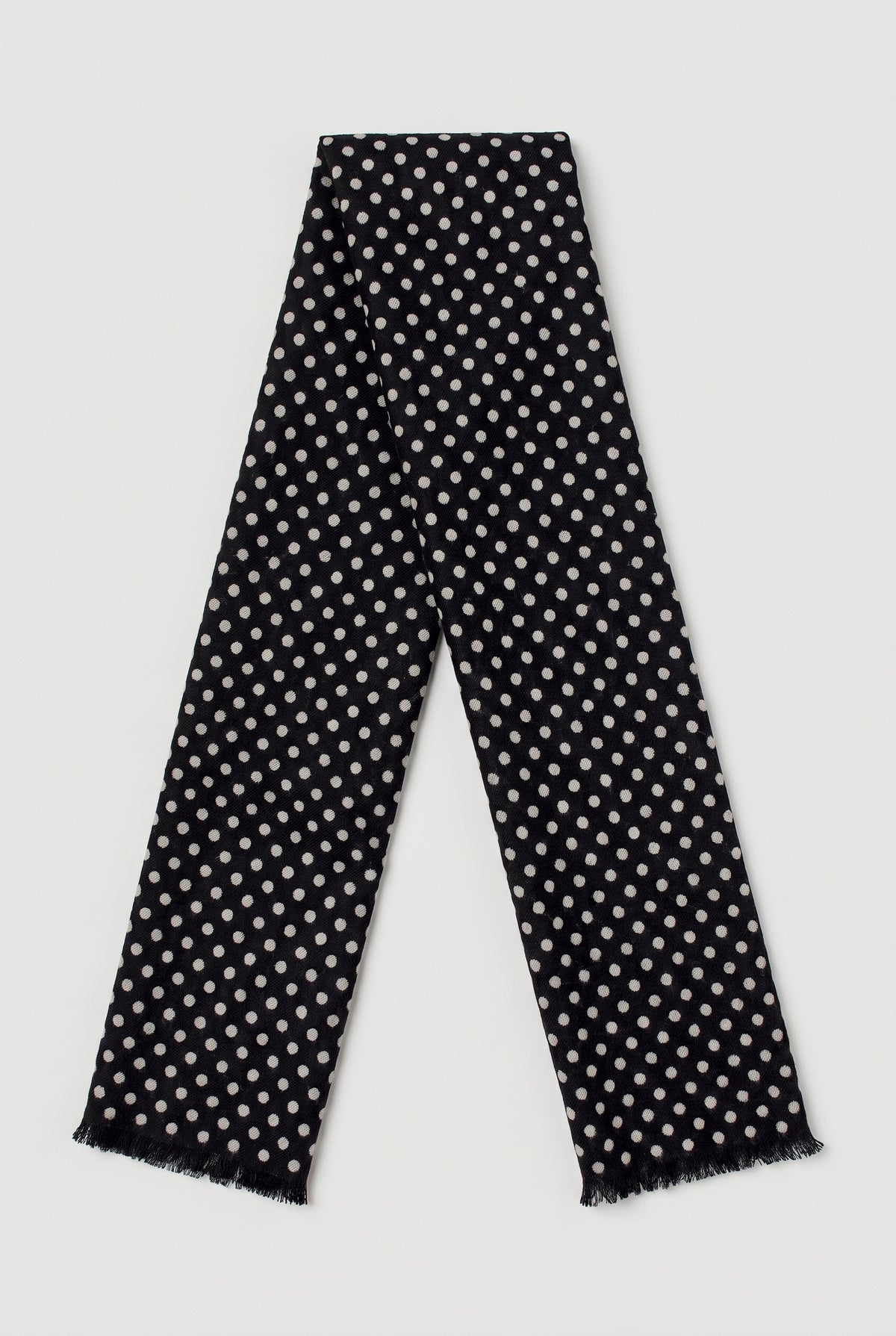 Dotted scarf with eyelash fringe - Black - Flat lay, long