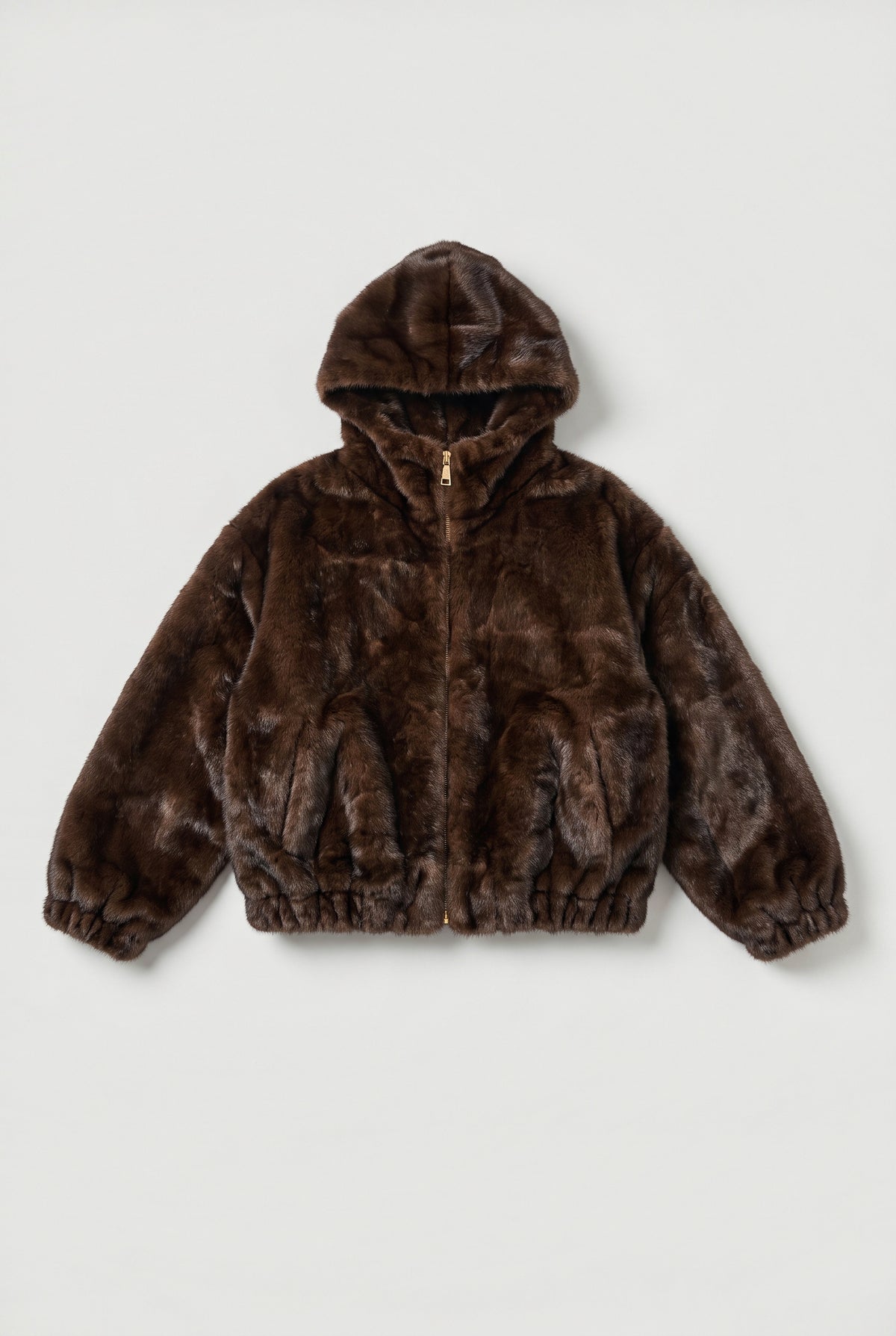 Faux-Fur Hooded Bomber Jacket - Brown - flat lay