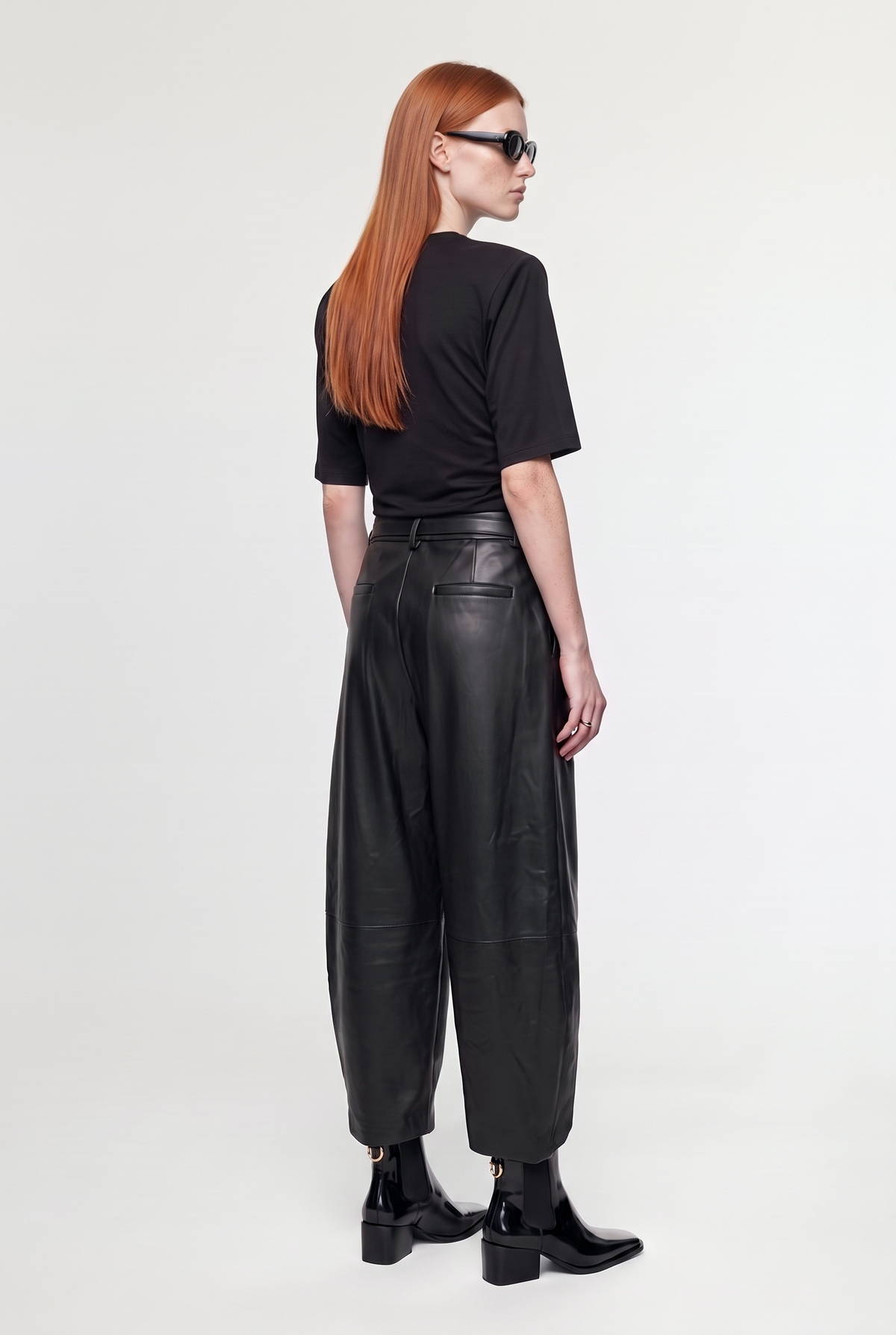 Asymmetric Short-Sleeve Top - Black - back view