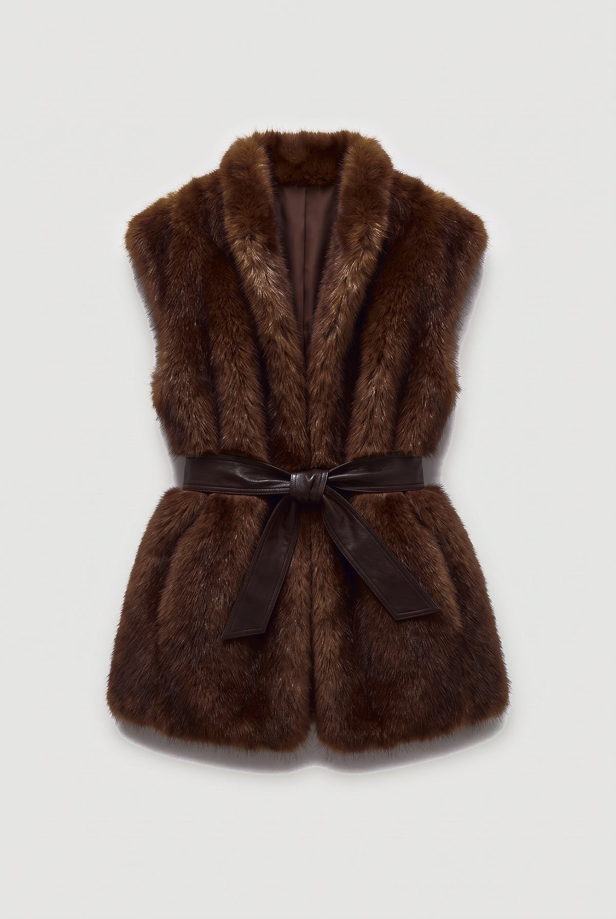 Belted Faux-Fur Vest - Brown - flat lay