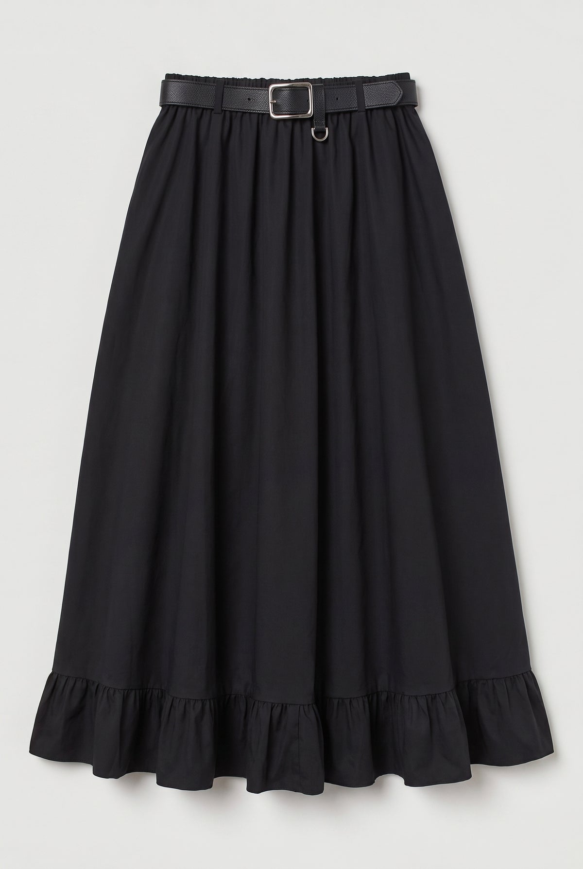 Belted Ruffle Hem Maxi Skirt - Black - flat lay