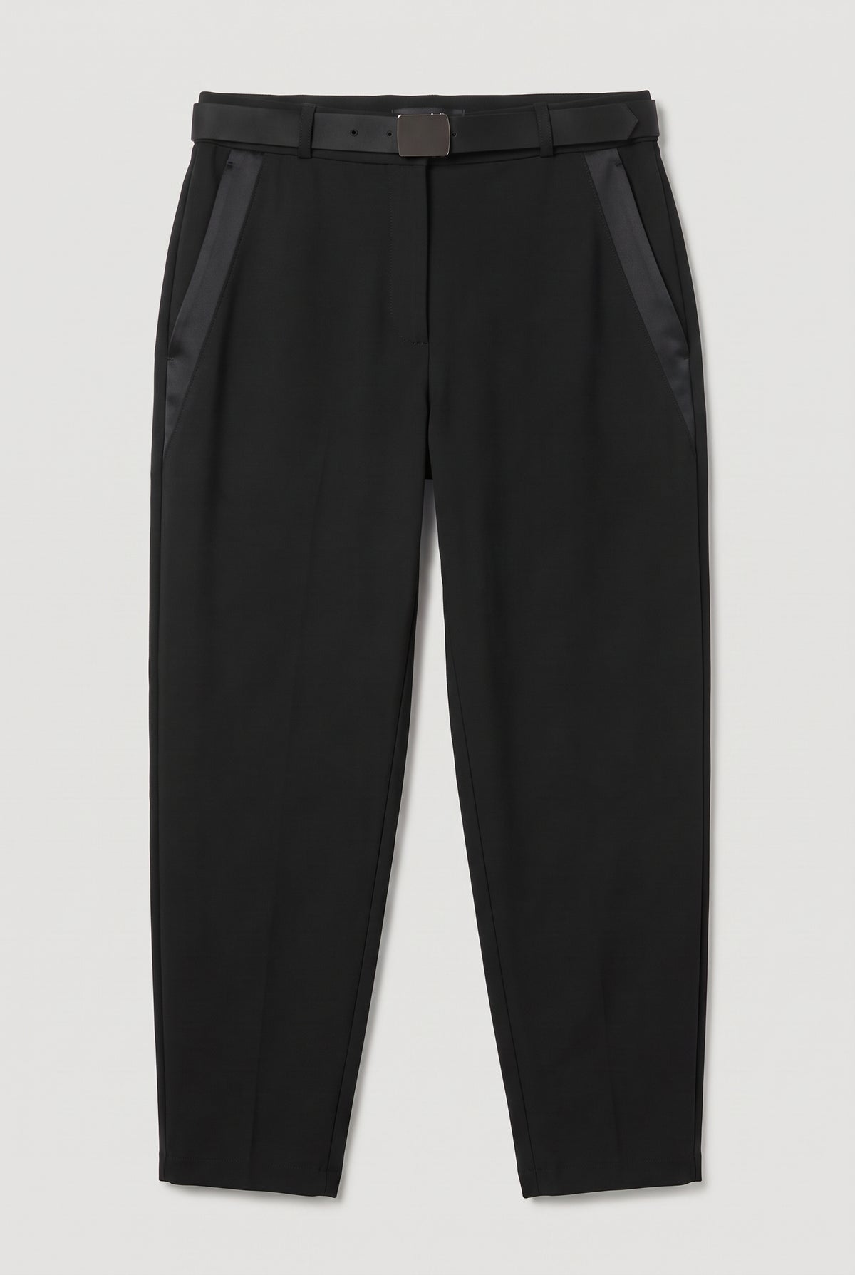 Belted Slim-Leg Pants - Black - flat lay