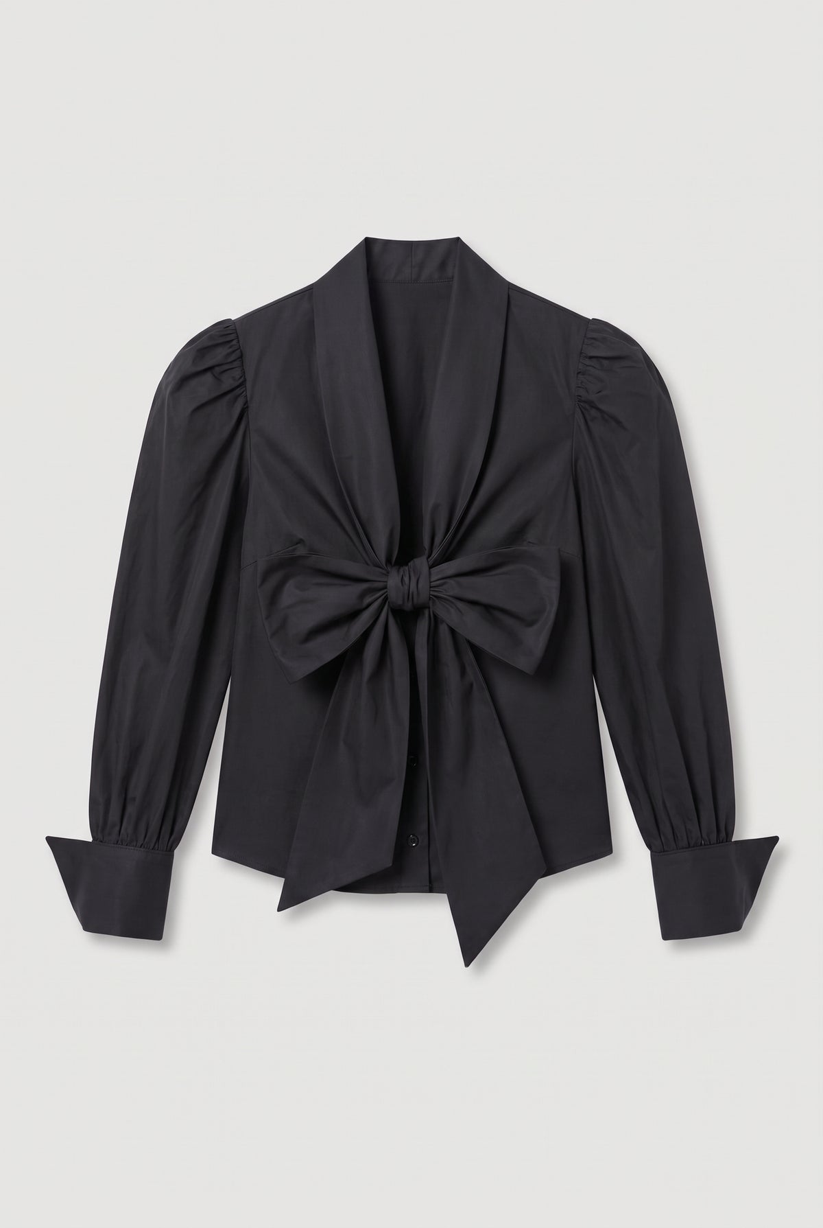 Bow-Front Puff Shoulder Blouse - Black - flat lay
