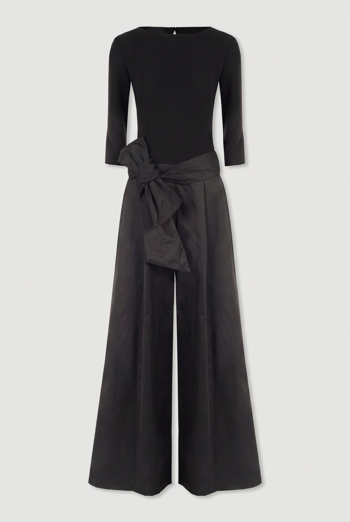 Bow-Waist Wide-Leg Jumpsuit - Black - flat lay