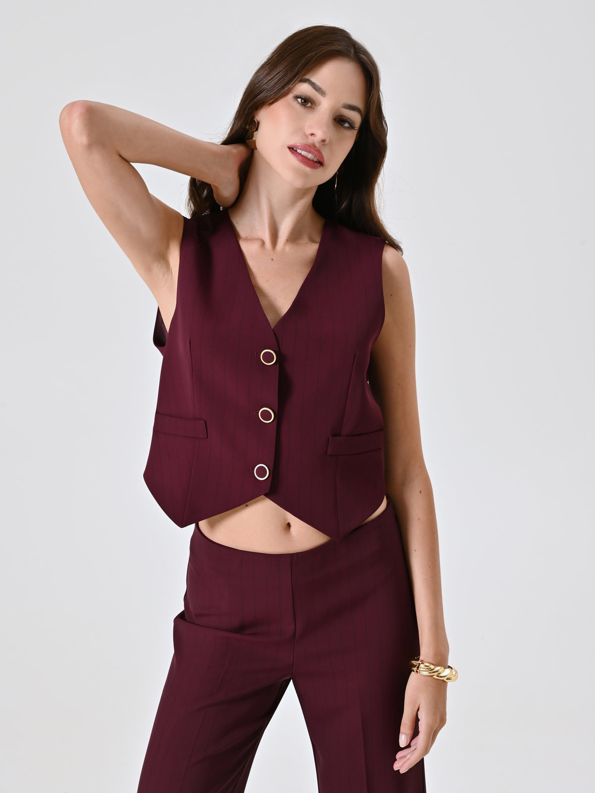 Burgundy Waistcoat with Black Stripe - Maska
