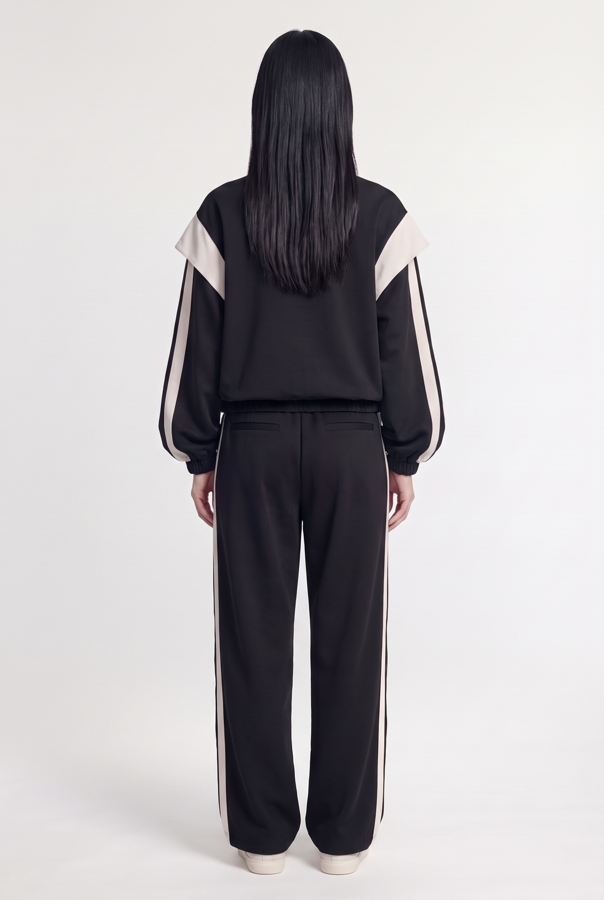 Contrast Panel Zip Track Jacket - Black - back view