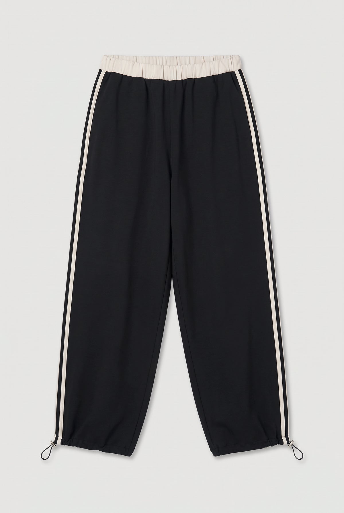 Contrast-Stripe Drawcord-Hem Pants - Black - flat lay