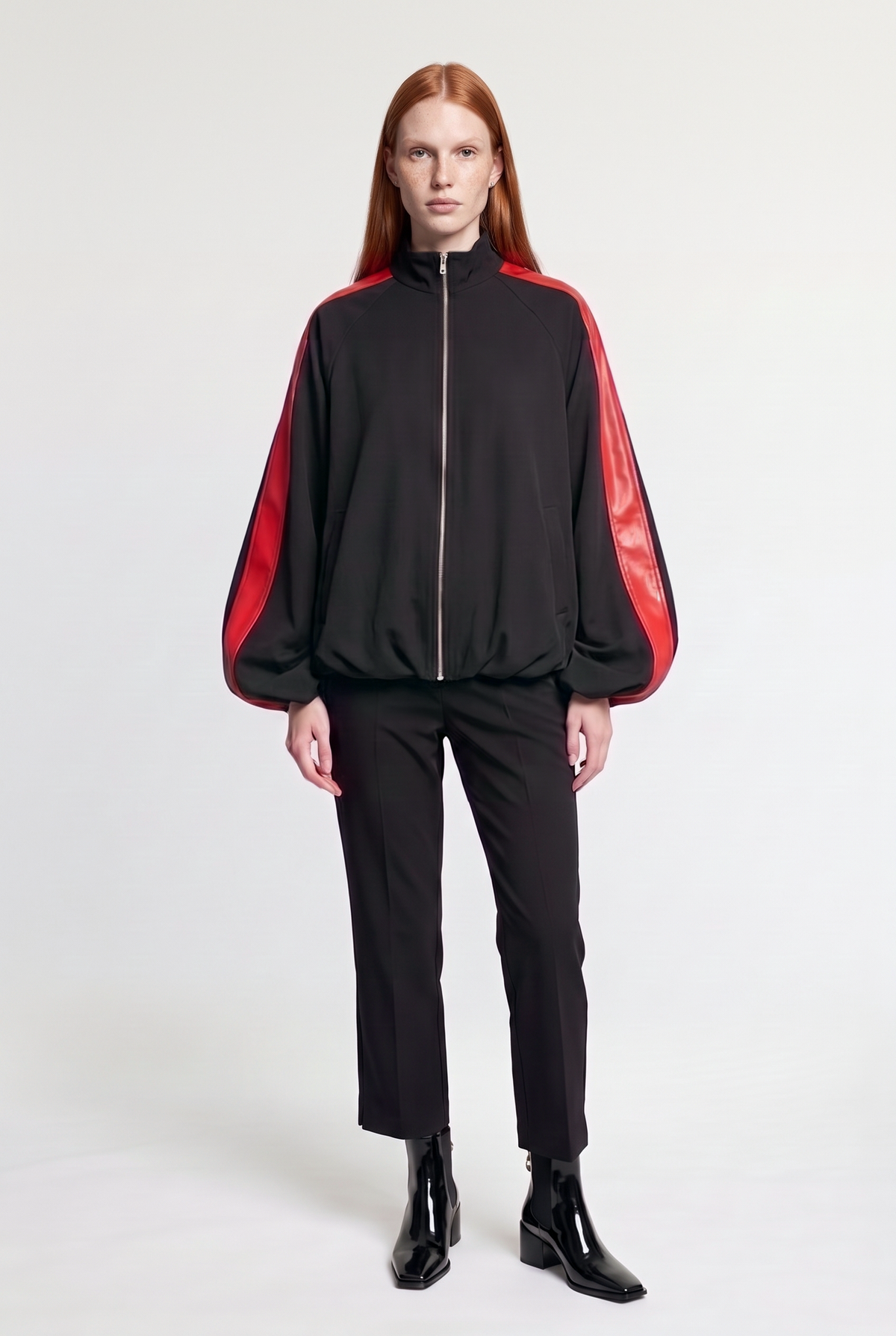 Red-stripe track jacket - Black - front view