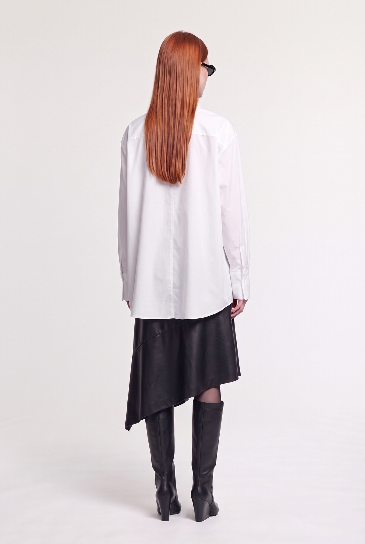 Cotton Button-Up Shirt - White - back view