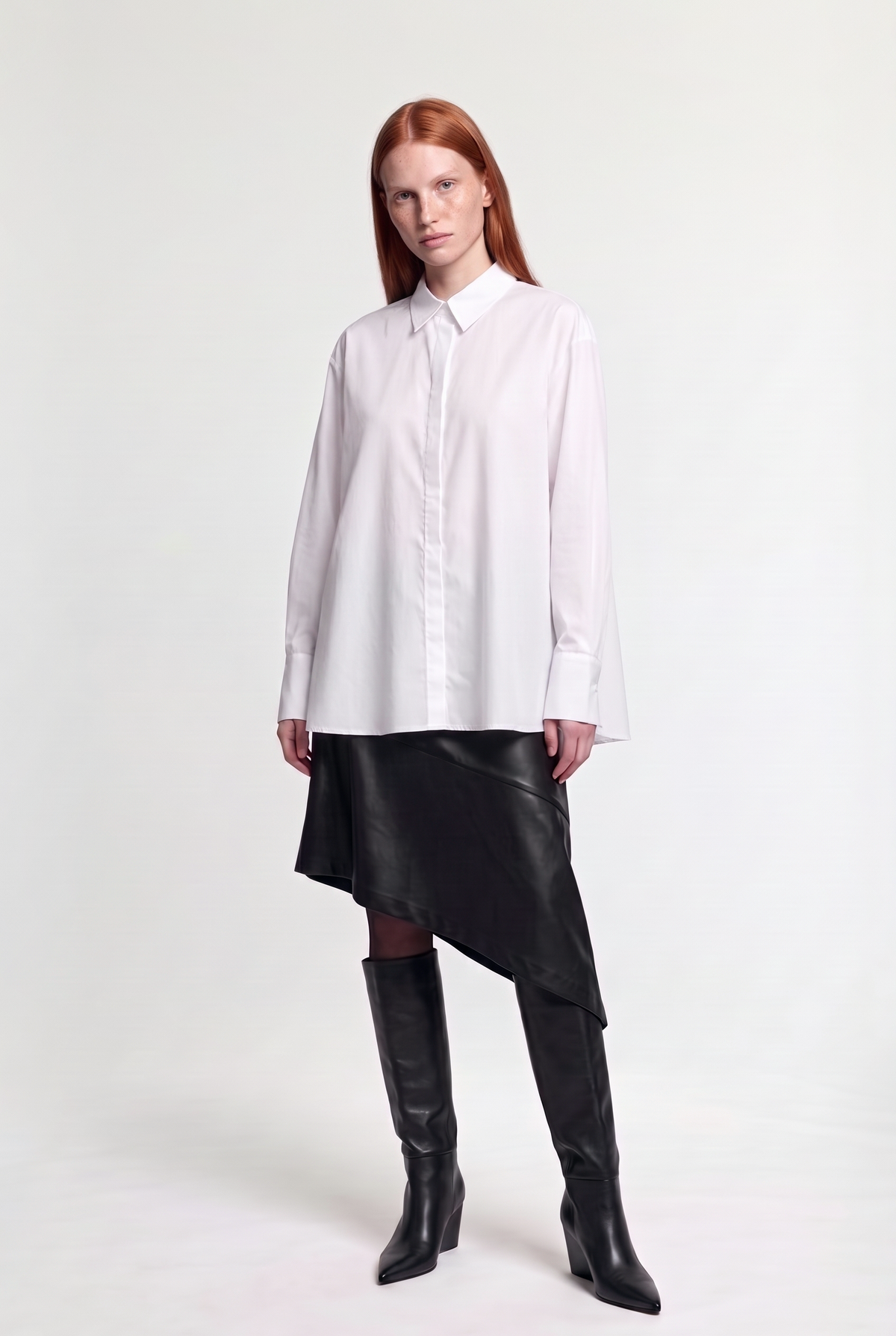 Cotton Button-Up Shirt - White - front view