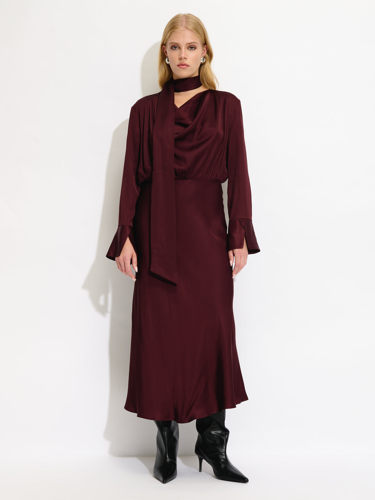 Cowl Neck Long Sleeve Dress - Maska