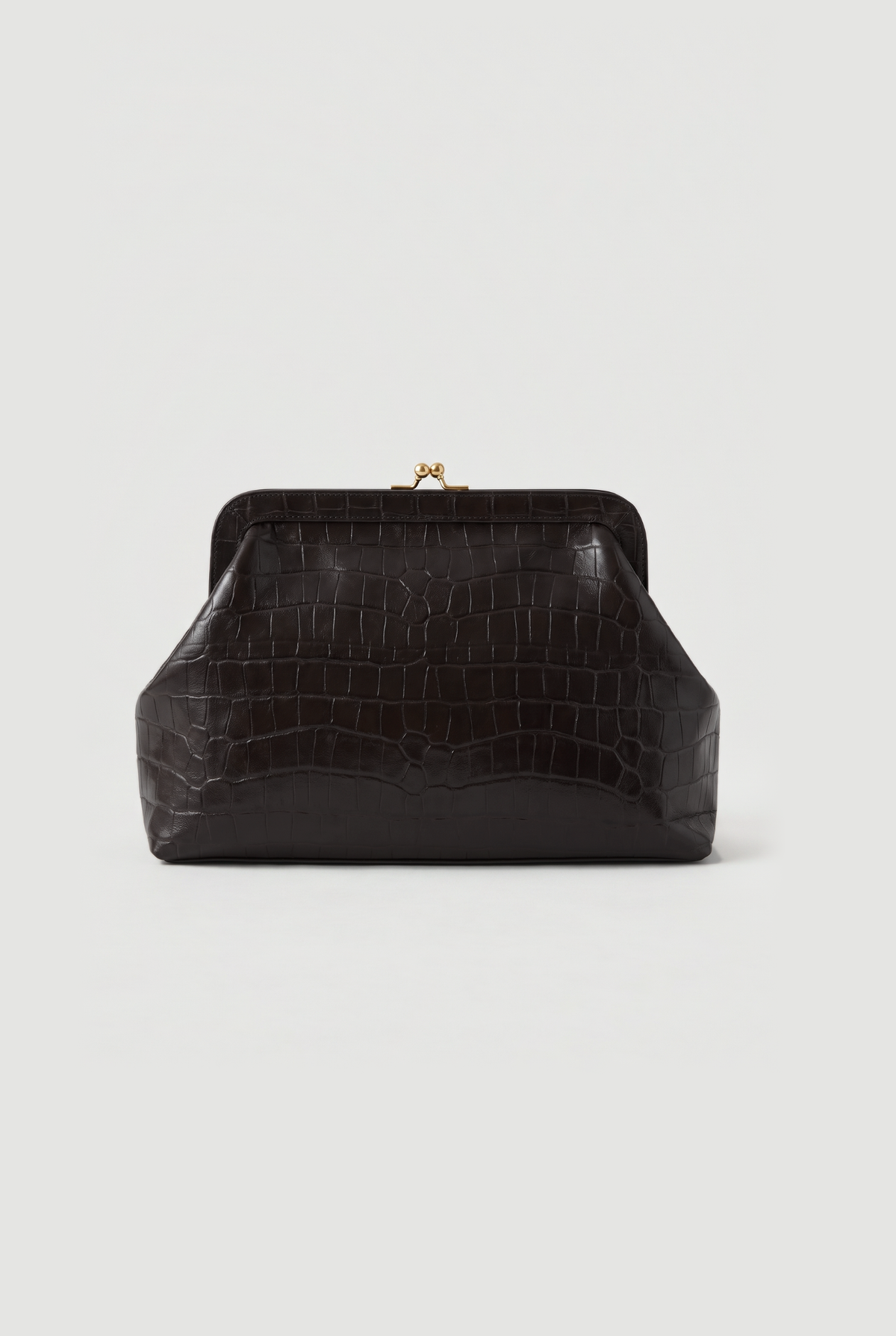 Croc-Embossed Frame Clutch in Brown