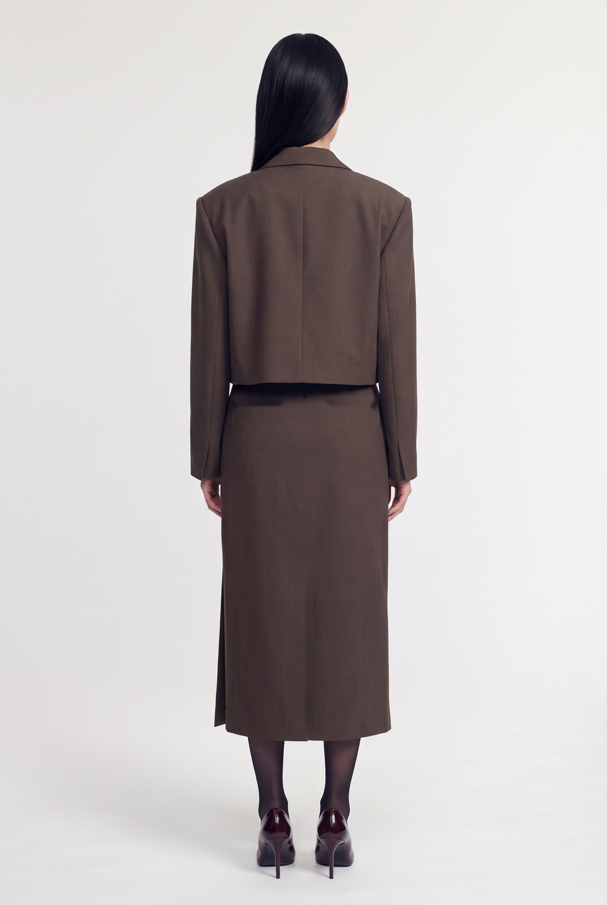 Cropped Double-Breasted Blazer - Brown - back view