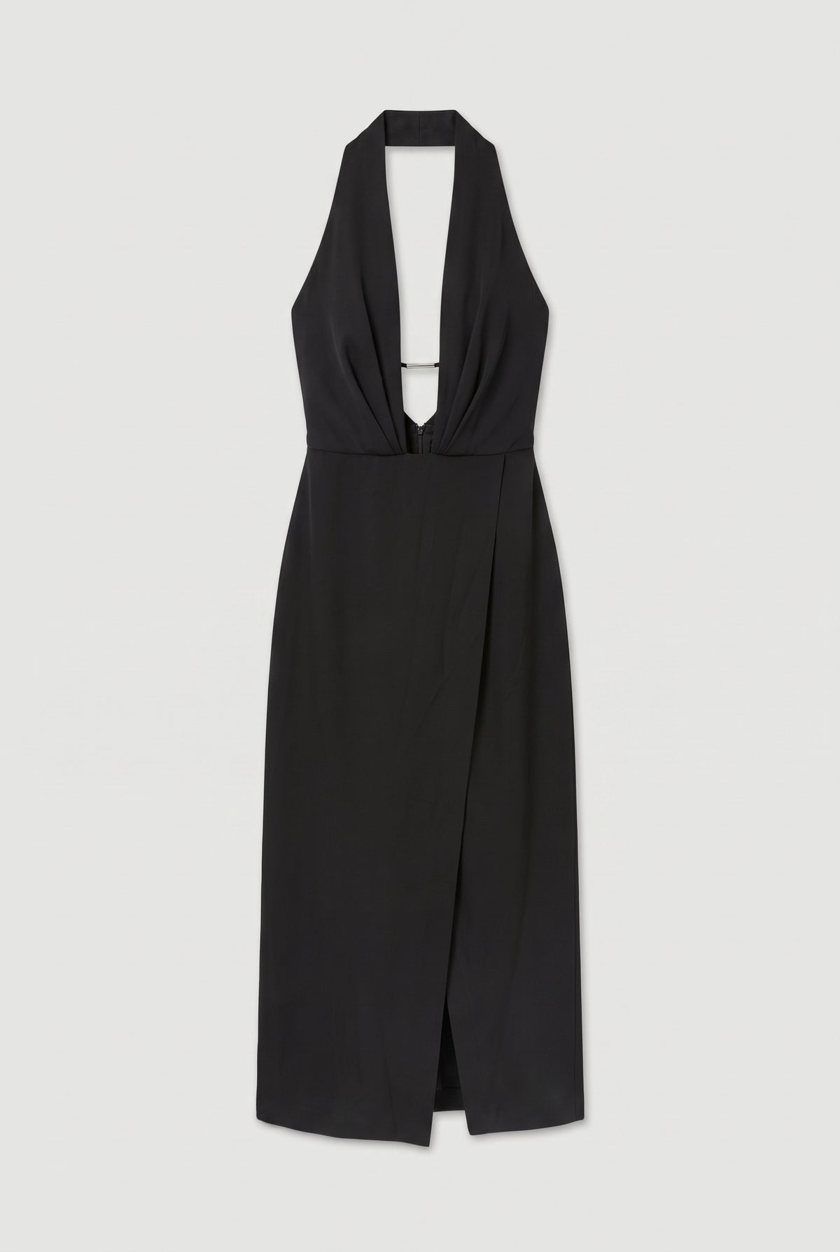 Deep-V Halter Jumpsuit - Black - flat lay