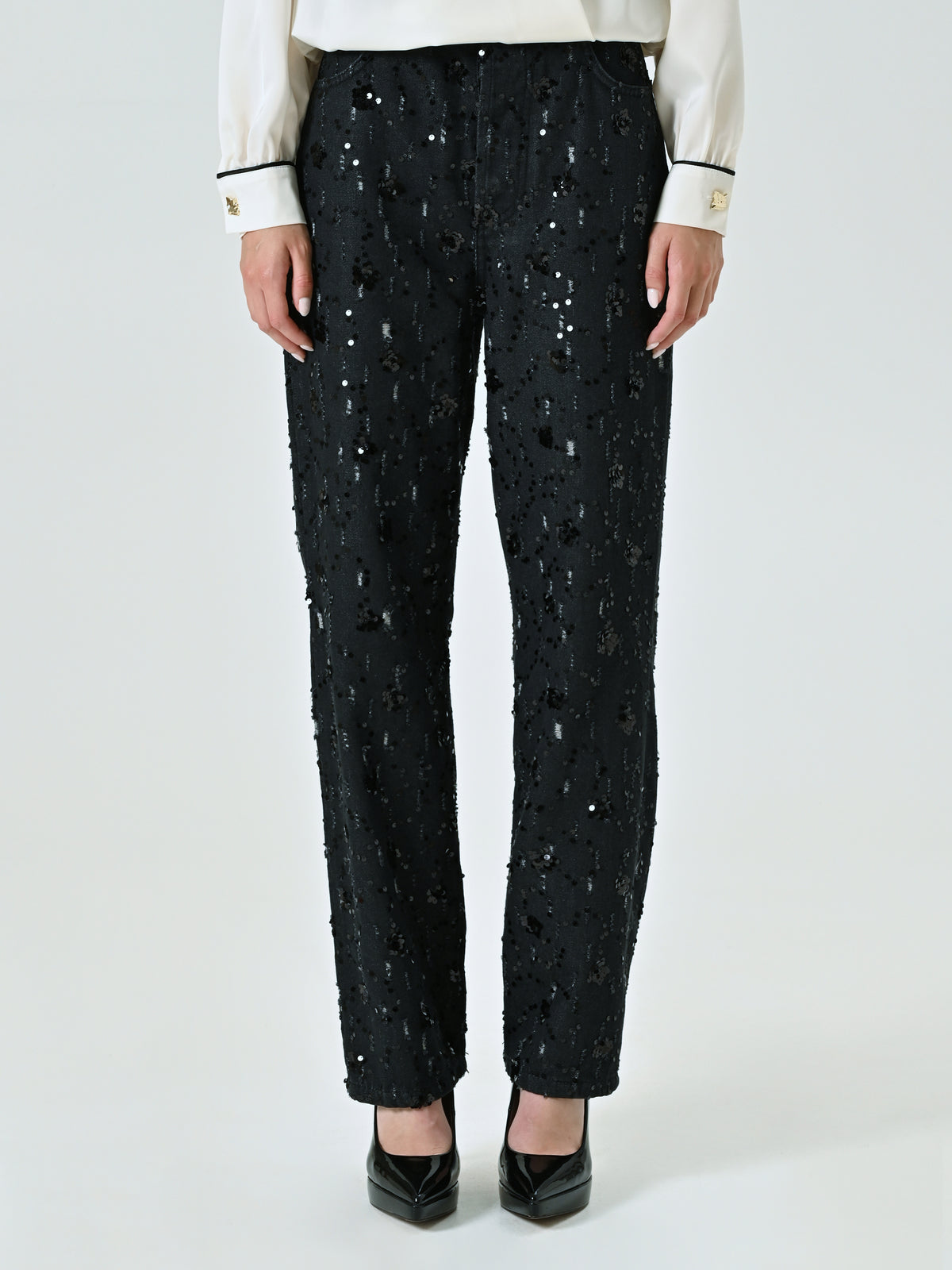 Denim Trousers Embellished with Sequins - Maska