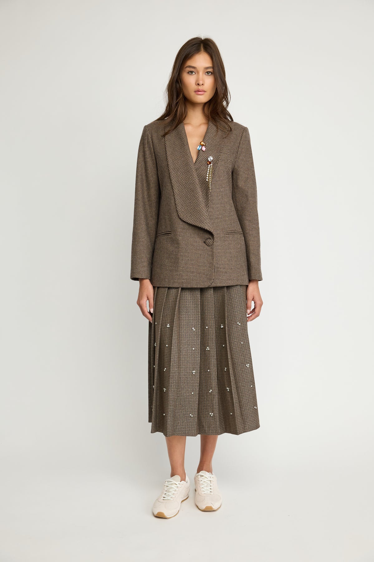 Embellished Pleated Midi Skirt - Maska