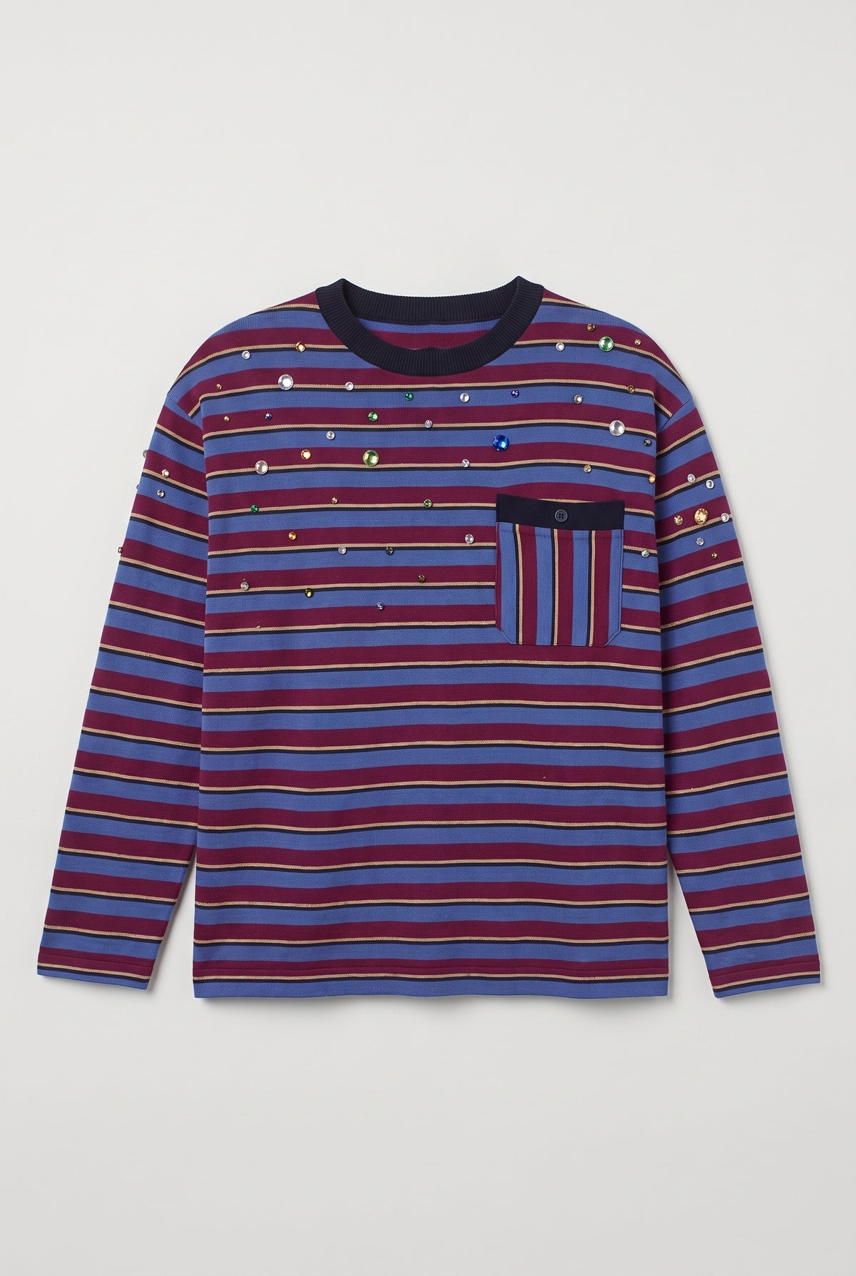 Striped knit with contrast collar - Burgundy - flat lay