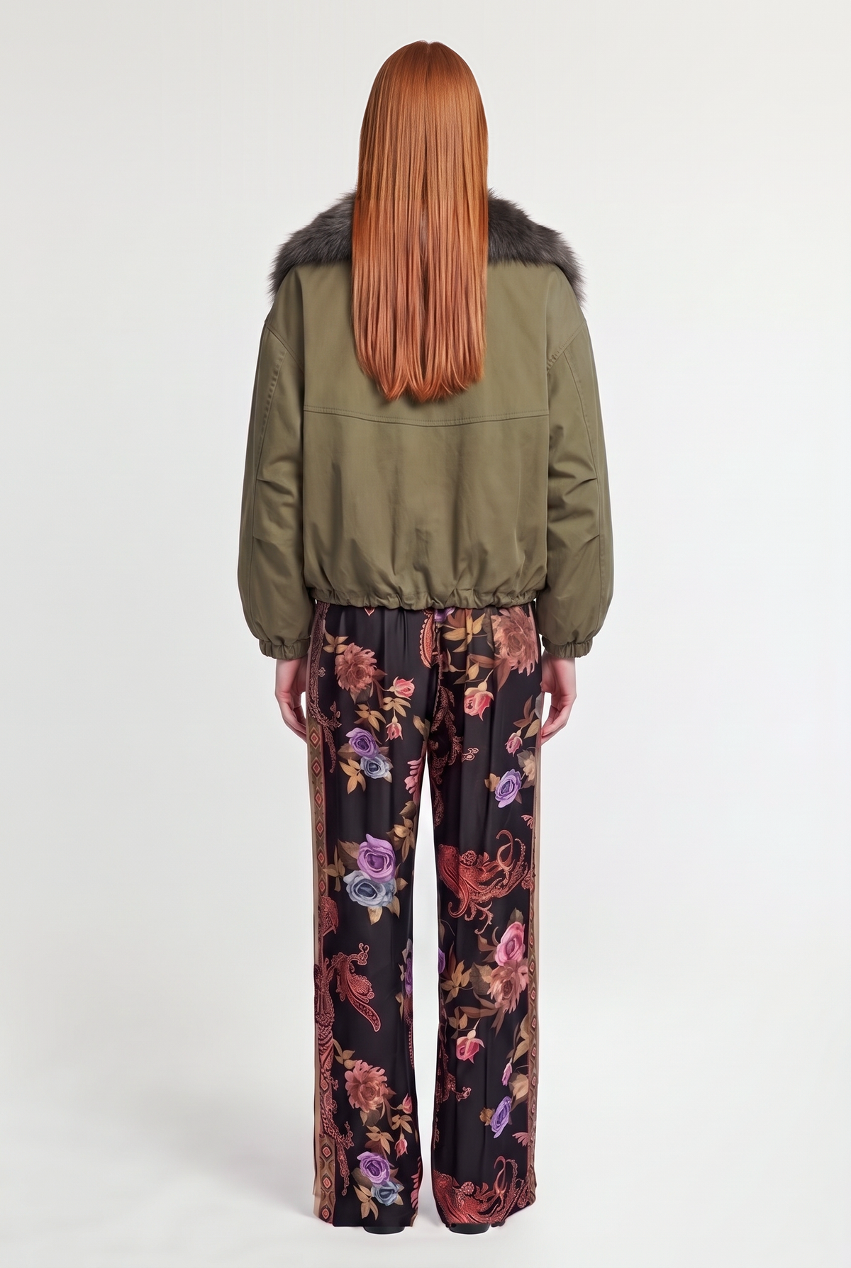 Fur-collar olive bomber - Military - back view