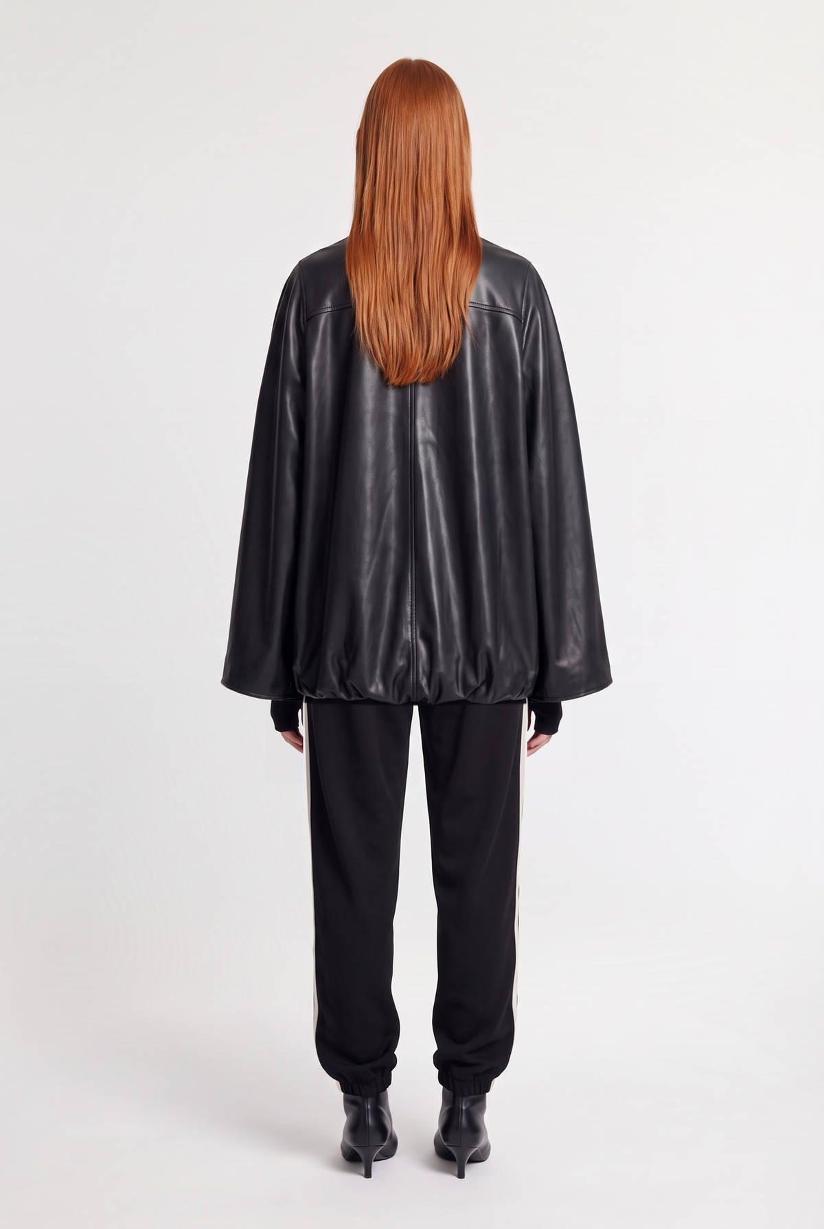 Faux-Leather Cape with Arm Warmers - Black - back view