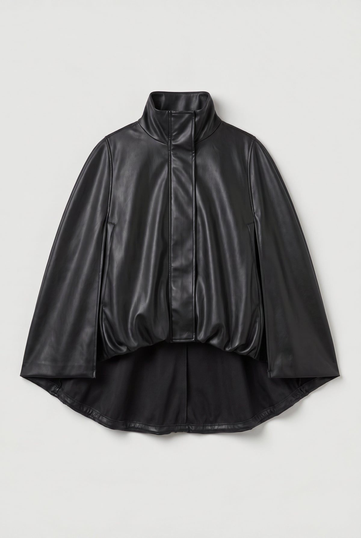 Faux-Leather Cape with Arm Warmers - Black - flat lay, cape
