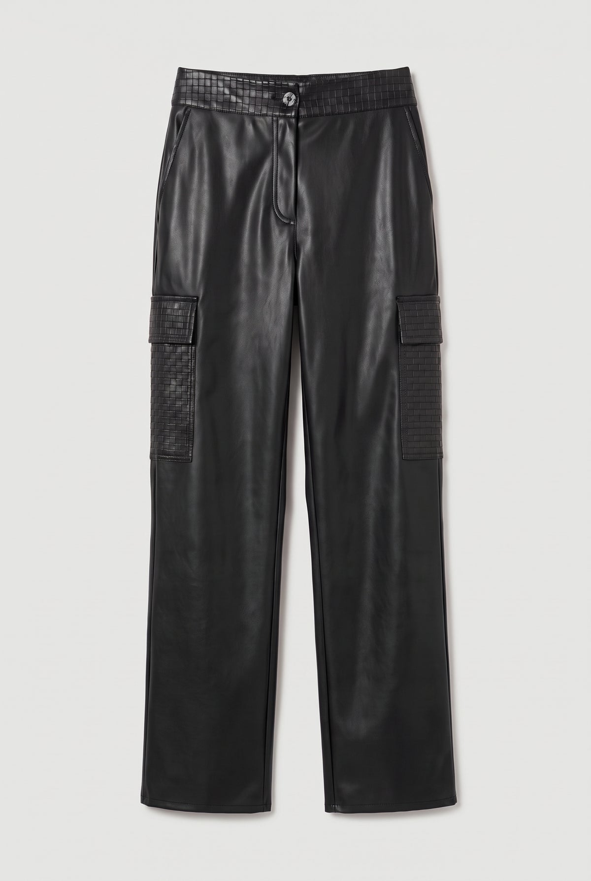Faux-Leather Cargo Trousers - Black - flat lay