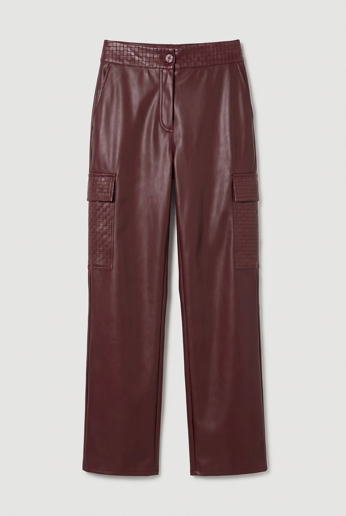 Faux-Leather Cargo Trousers - Bordeaux - flat lay