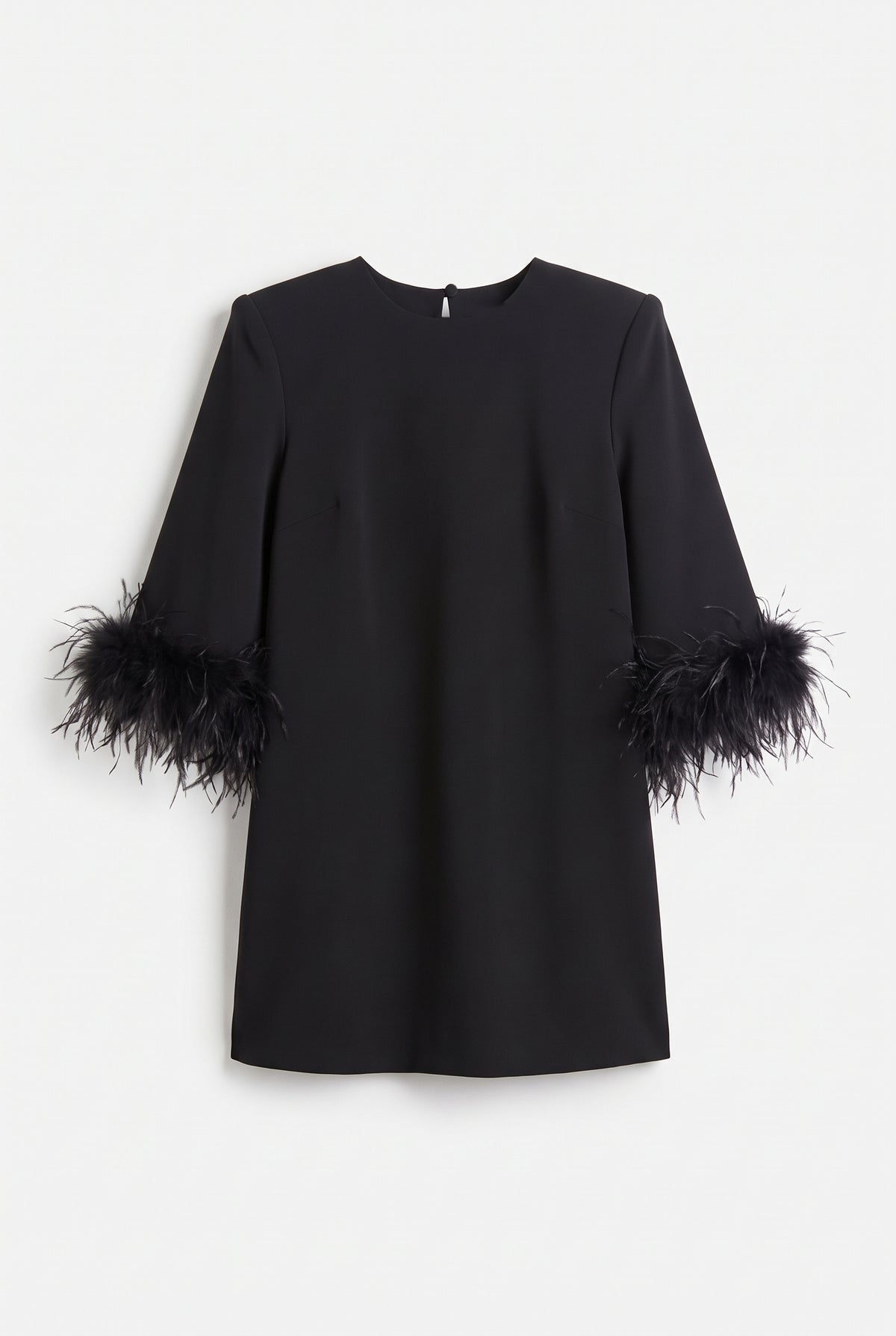 Feather Cuff Mini Dress - Black - flat lay