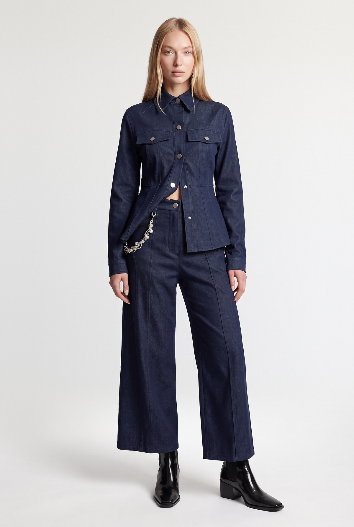 Fitted Utility Jacket - Blue Denim - front view