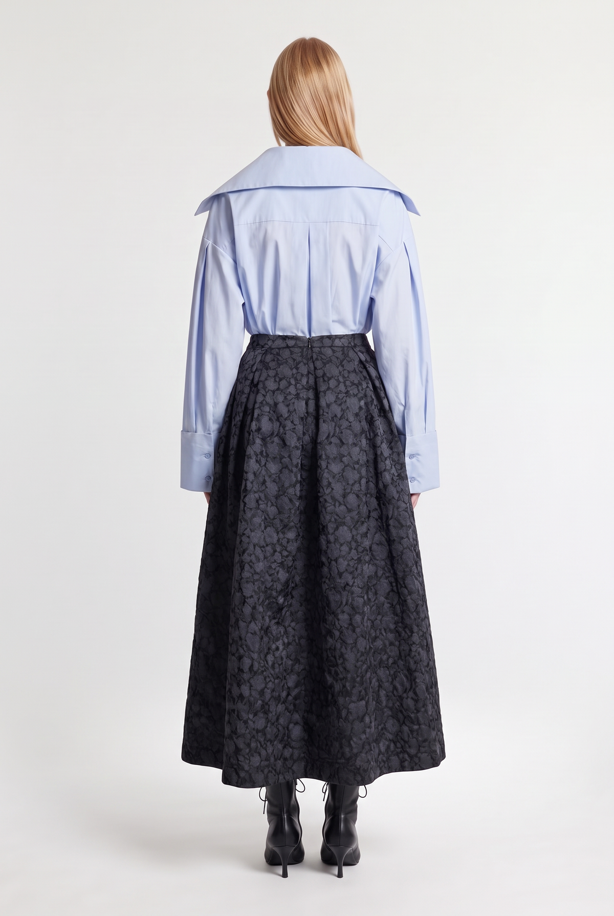 Floral Jacquard Maxi Skirt - Grey - back view