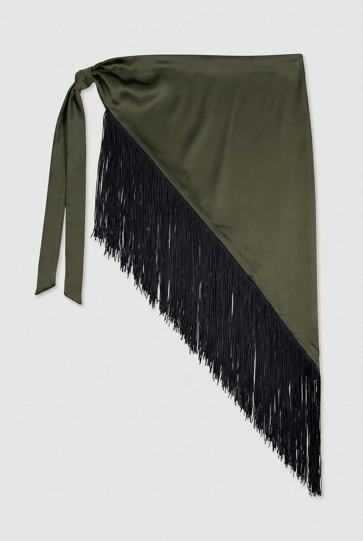 Fringed Wrap Midi Skirt - Military - flat lay