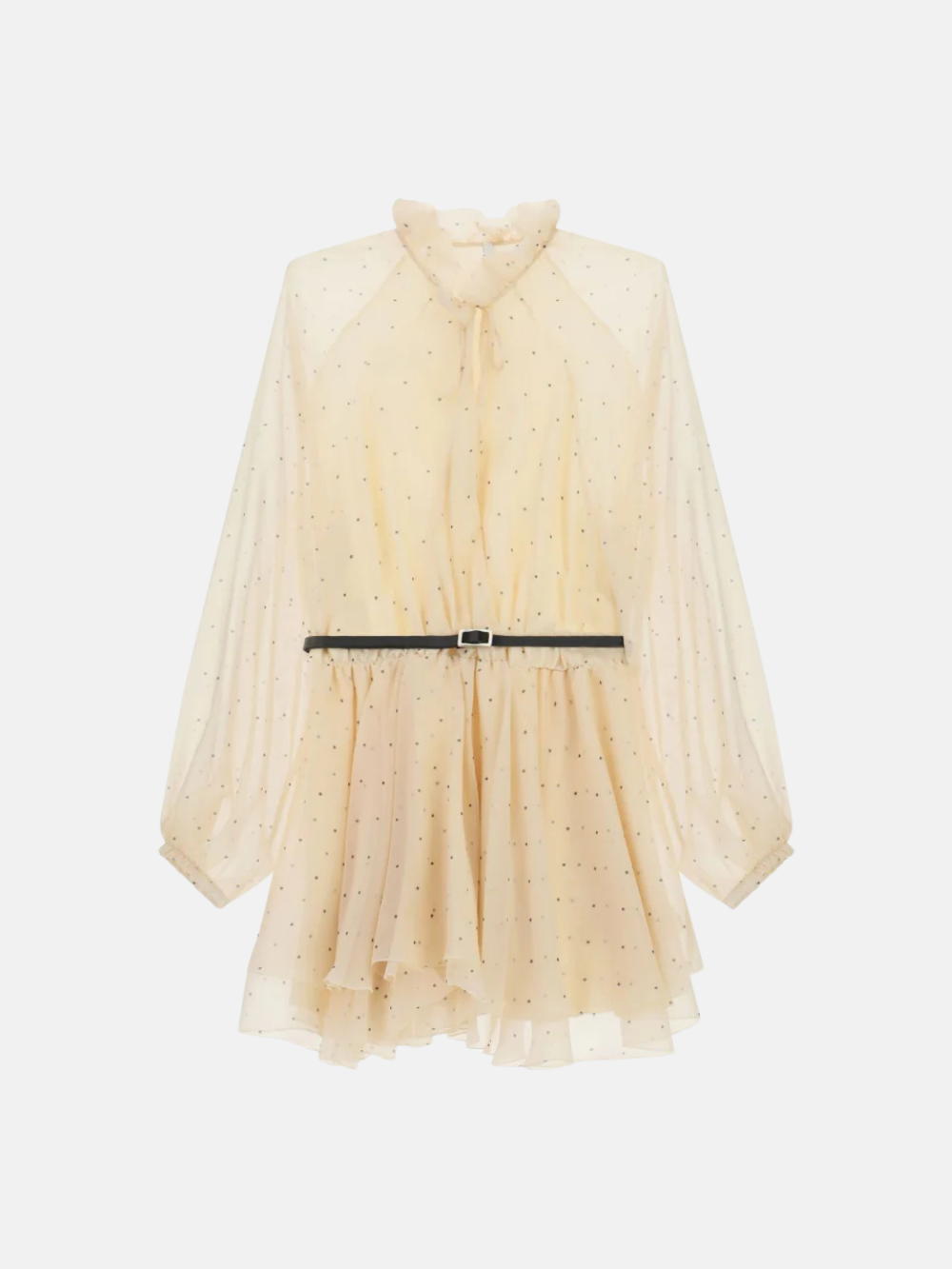 Sheer Ruffle Mini Dress Polka Dots