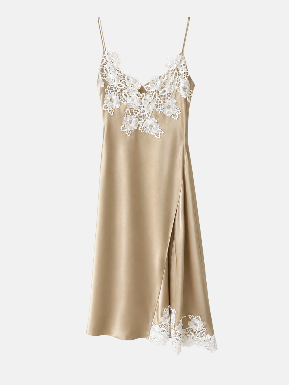 Champagne Satin Lace Slip Dress