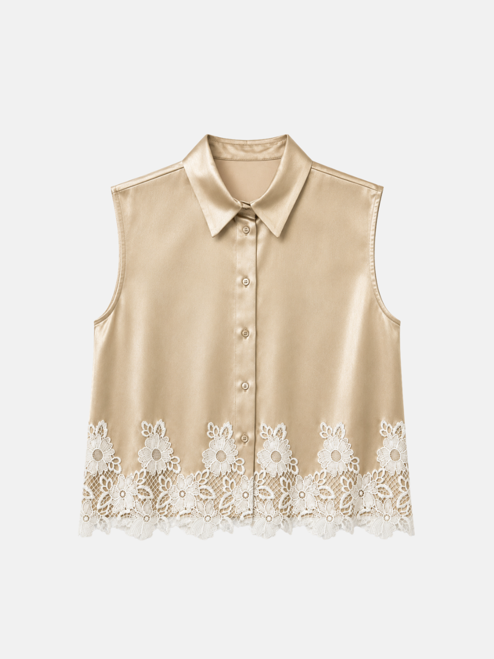 Chemisier en satin couleur champagne avec dentelle