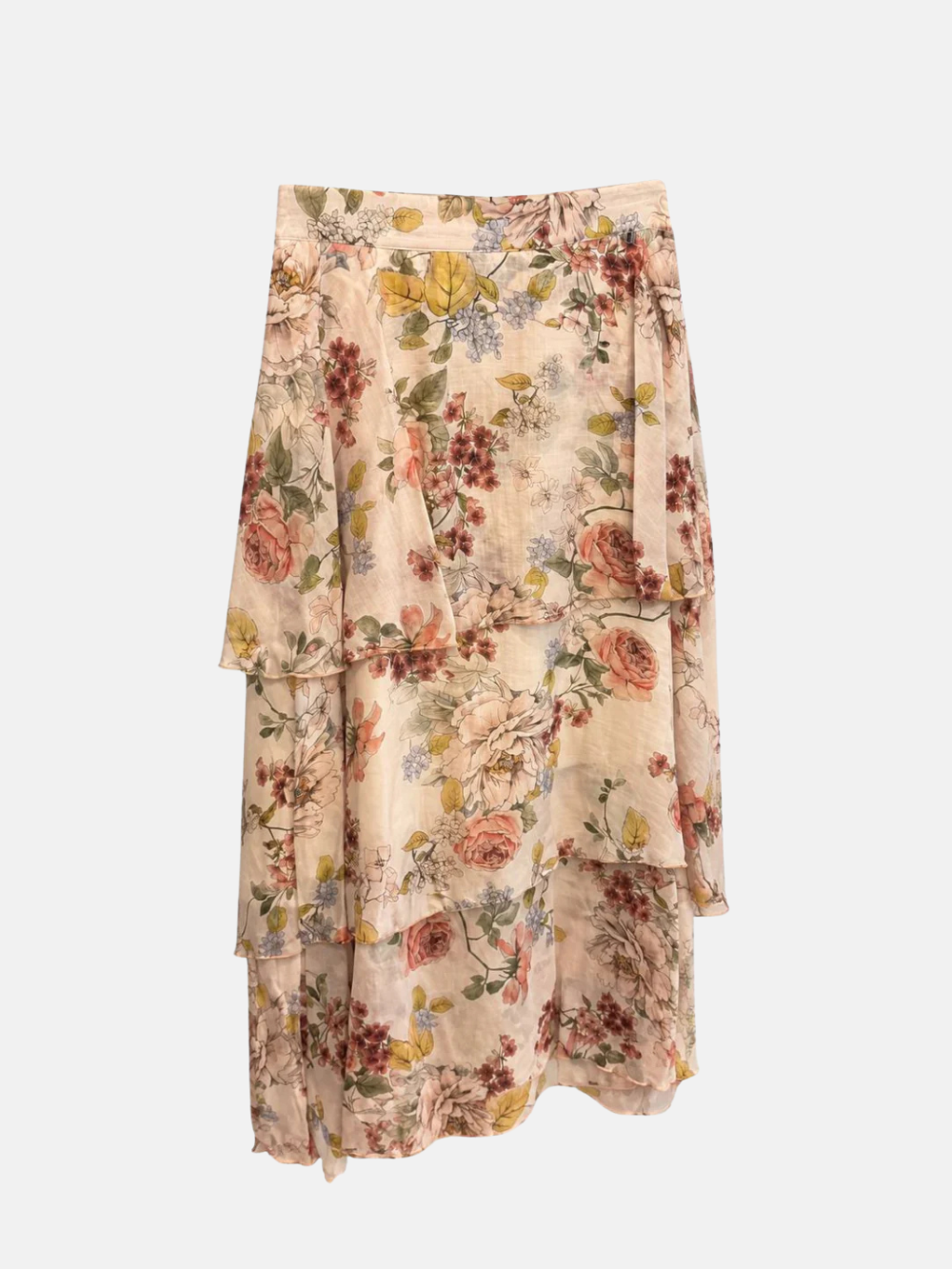 FLORAL TIERED MIDI SKIRT