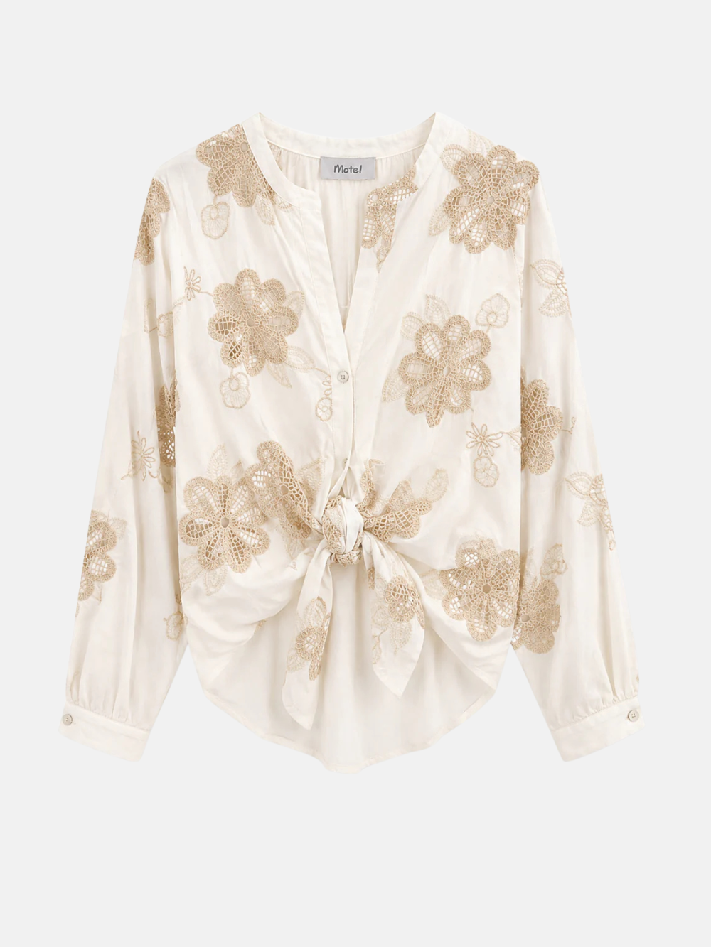 Floral Embroidered Tie-Front Blouse