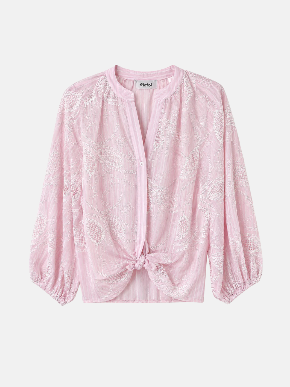 Embroidered Tie-Front Blouse