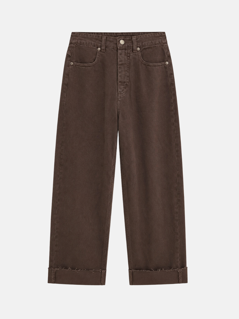 Brown Denim Straight-Leg Pants