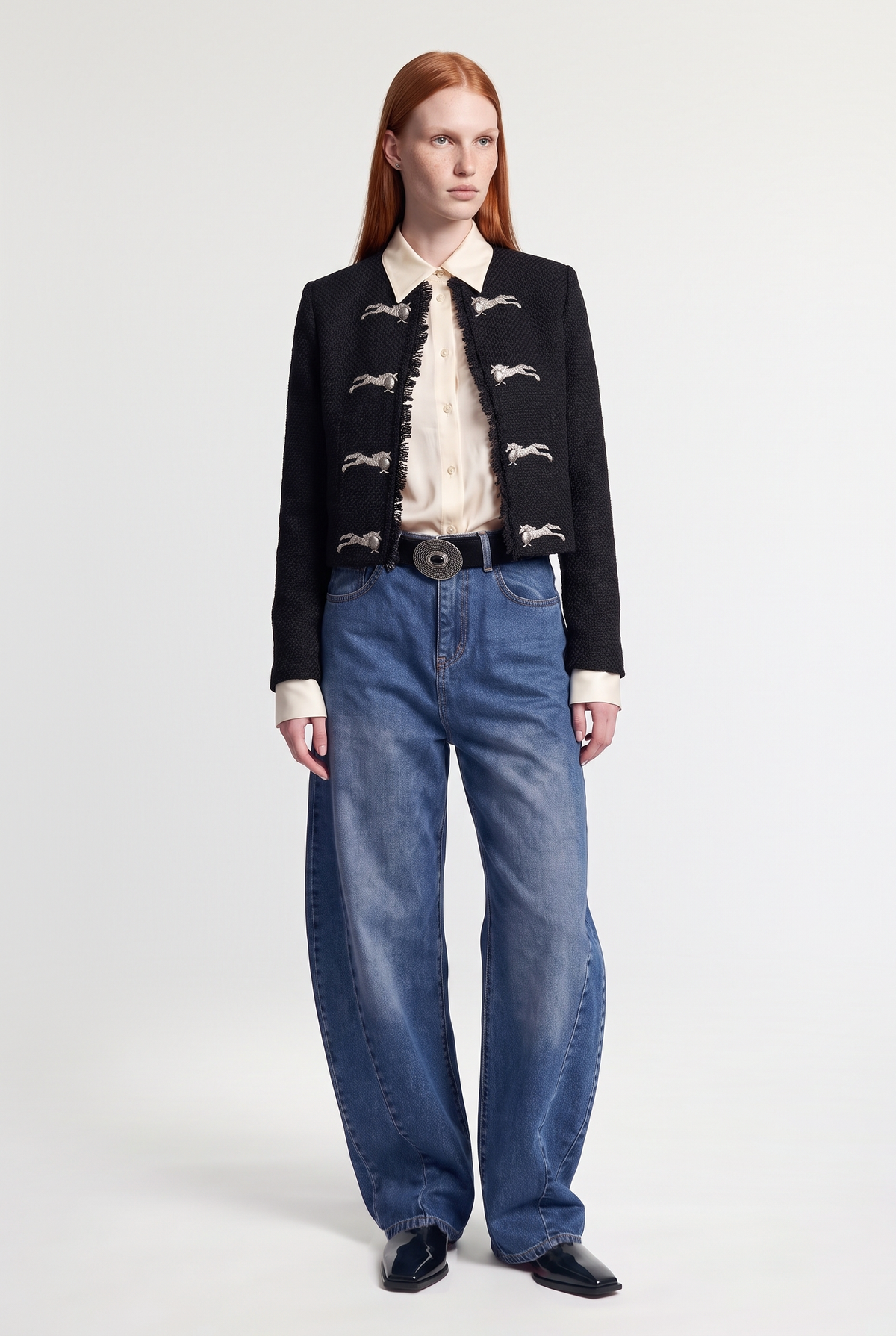 Horse-Toggle Textured Jacket - Black - front view