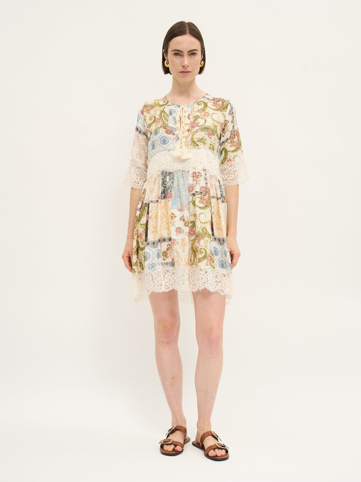 Lace Trim Patchwork Dress - Maska